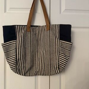 Striped Navy and Tan Tote Bag